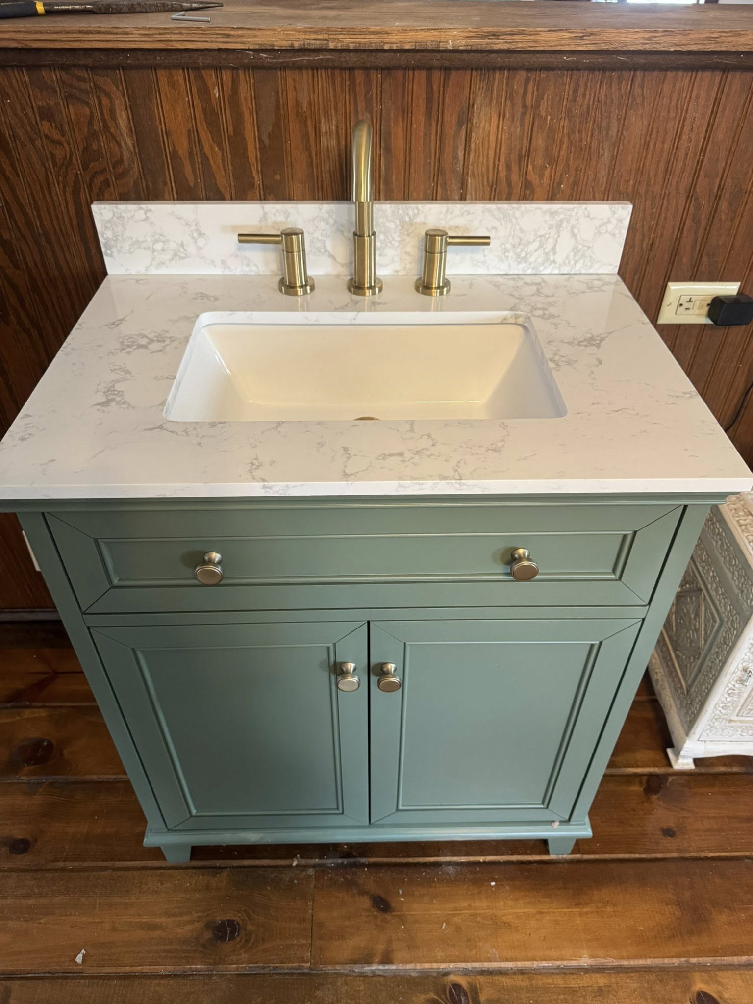New vanity and sink after pedestal sink replacement