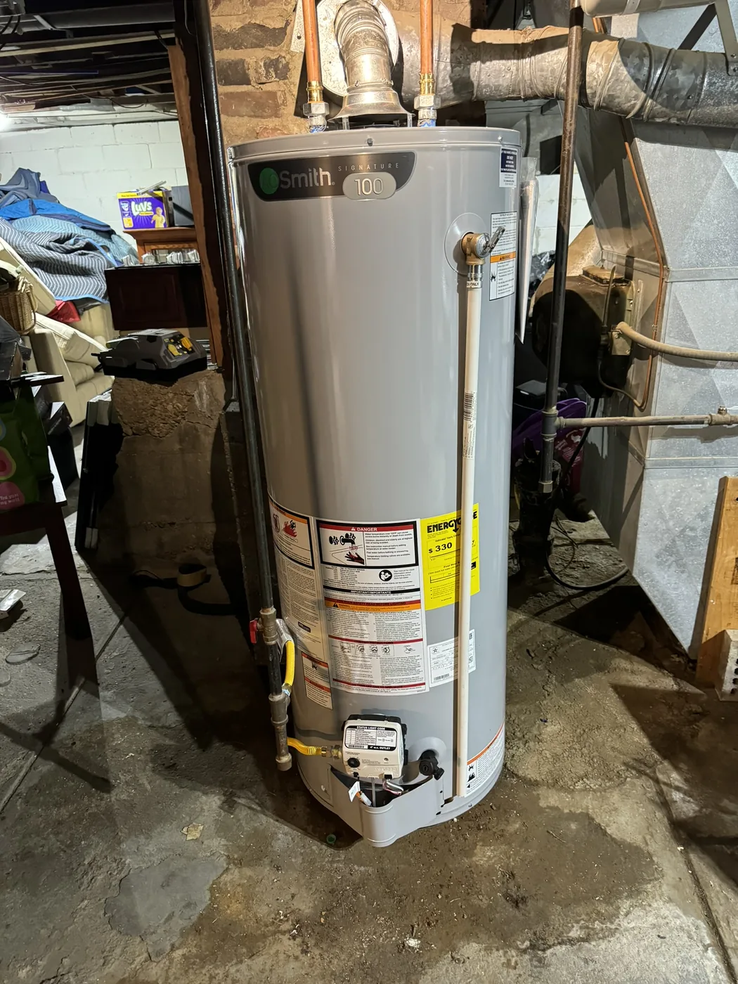 New AO Smith gas water heater after professional replacement